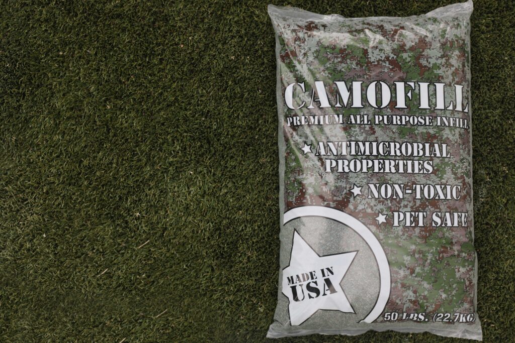 Bag of Camofill on Artificial Turf