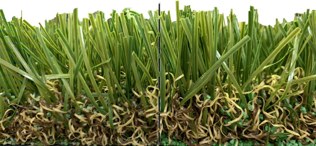 Close up comparison of Camofill turf